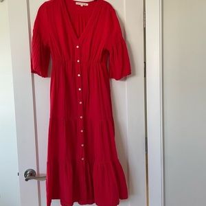 Xirena Button Down Gauze Tiered Midi Dress